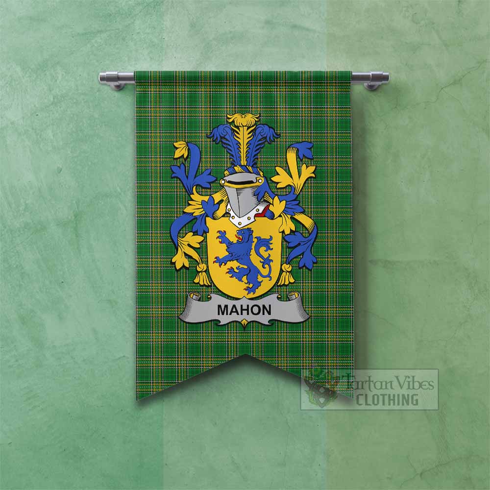 Tartan Vibes Clothing Mahon Irish Clan Tartan Gonfalon, Tartan Banner with Coat of Arms