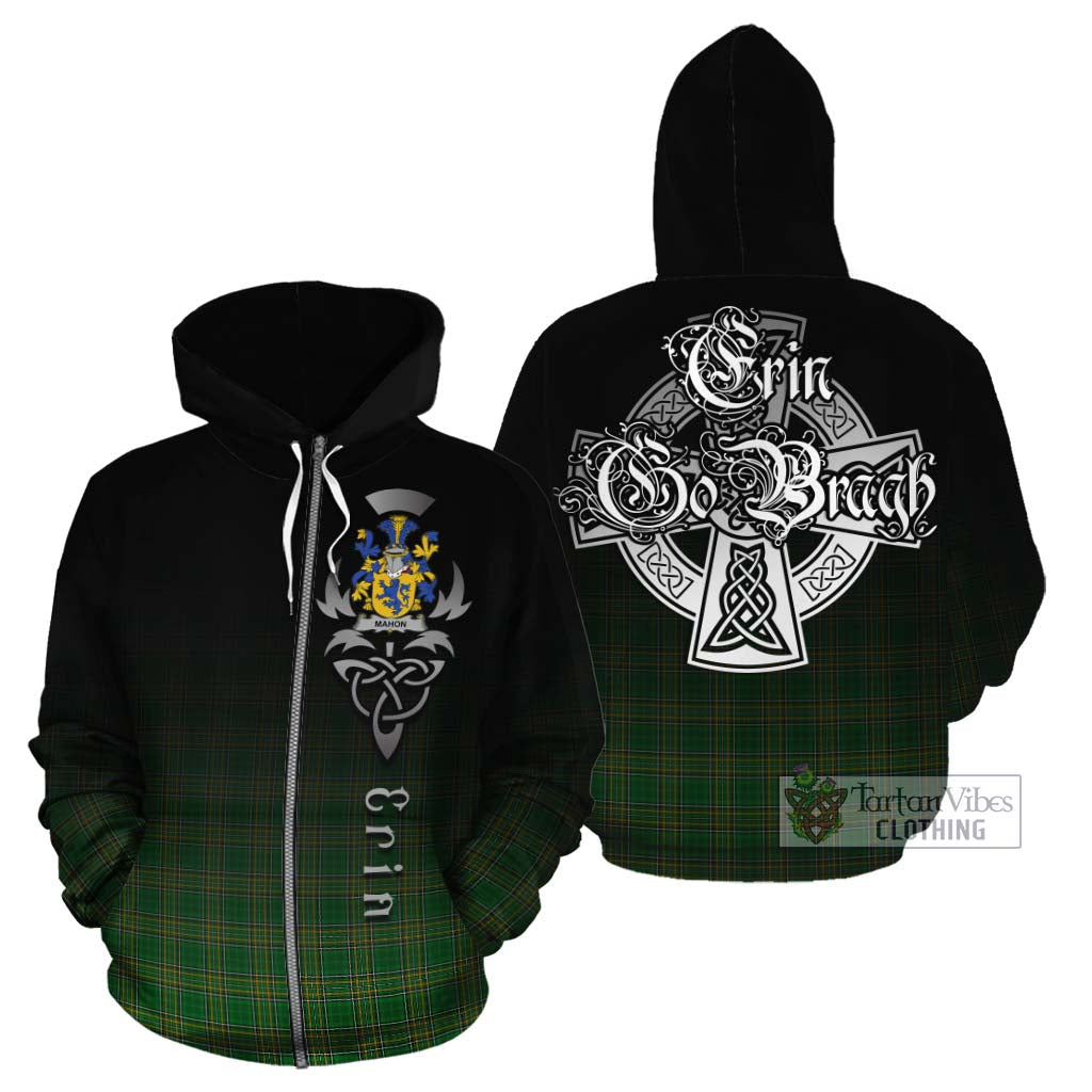 Tartan Vibes Clothing Mahon Irish Clan Cotton Hoodie with Coat of Arms Erin Go Bragh Celtic Inspired