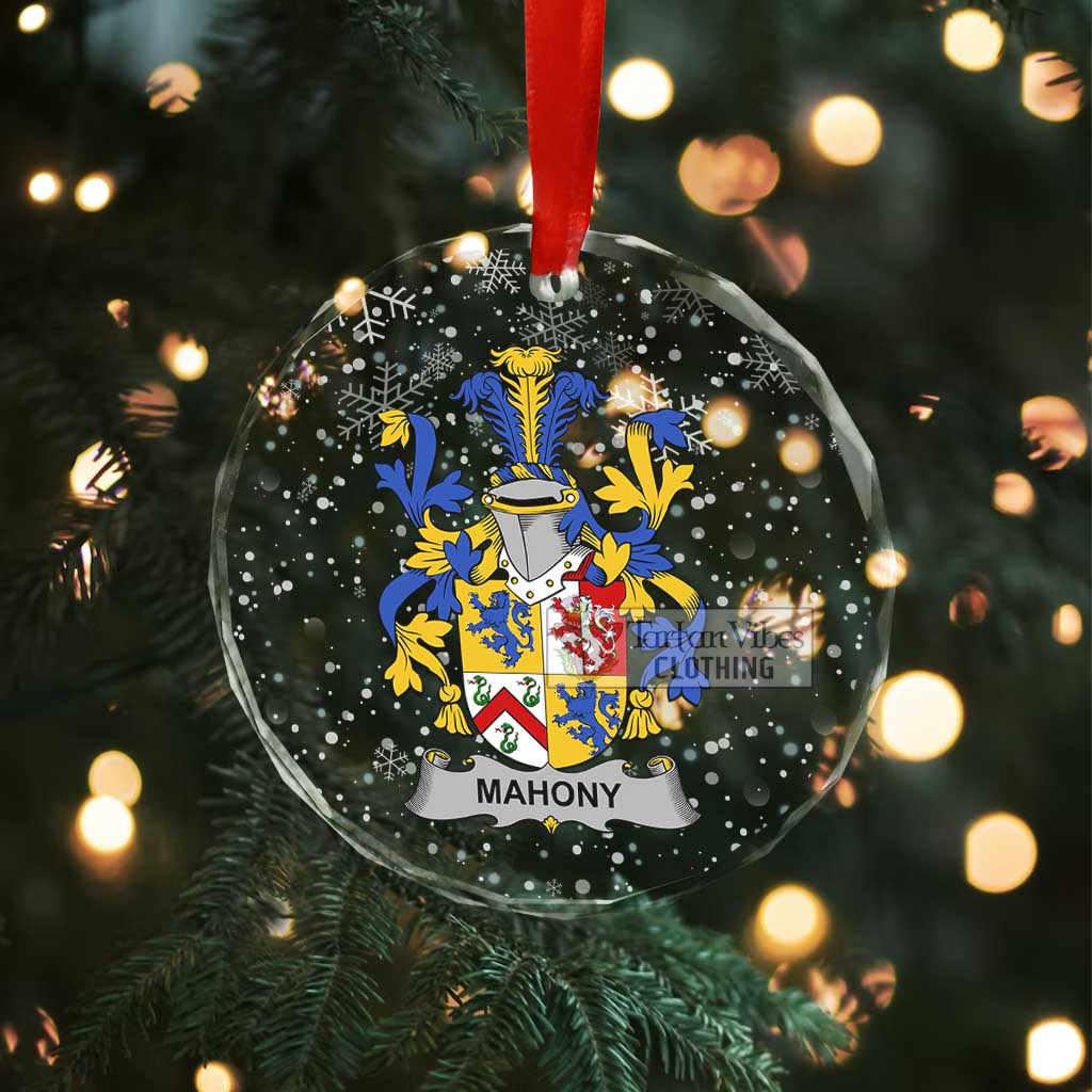 Tartan Vibes Clothing Mahony Irish Clan Christmas Glass Ornament with Coat of Arms