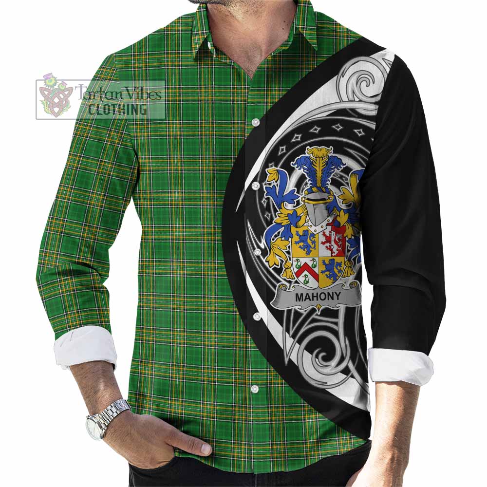 Tartan Vibes Clothing Mahony Irish Clan Long Sleeve Button Shirt Celtic Circle Style