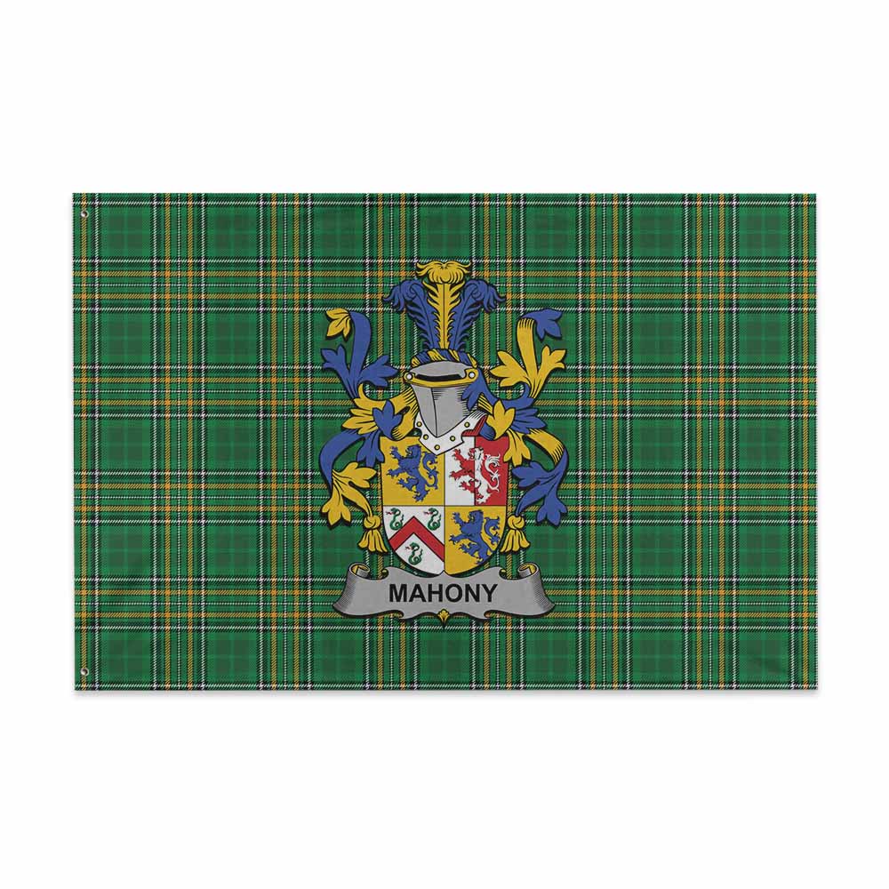 Tartan Vibes Clothing Mahony Irish Clan Tartan House Flag with Coat of Arms
