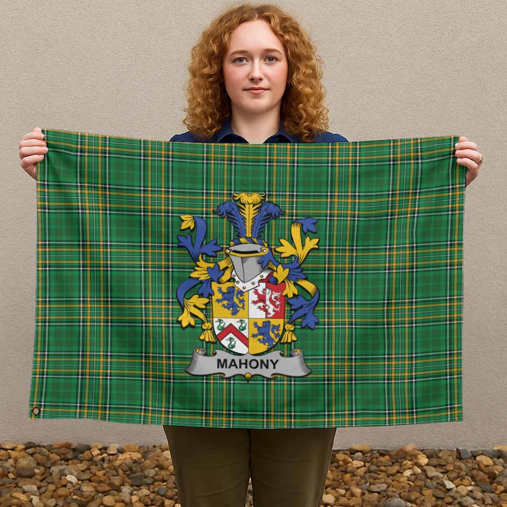 Tartan Vibes Clothing Mahony Irish Clan Tartan House Flag with Coat of Arms