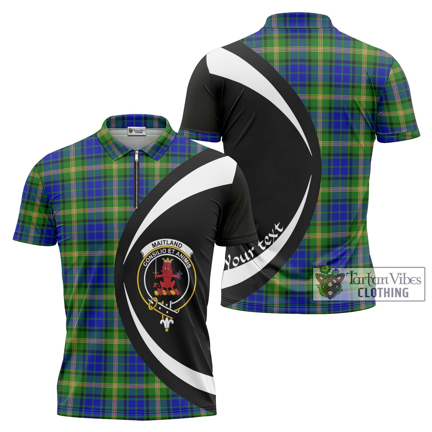 Maitland Tartan Zipper Polo Shirt with Family Crest Circle Style Unisex - Tartan Vibes Clothing