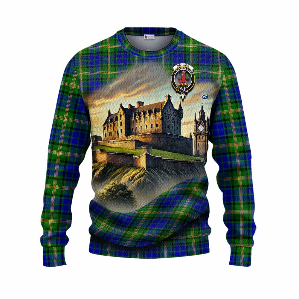 Tartan Vibes Clothing Maitland Tartan Family Crest Knitted Sweater with Scottish Ancient Castle Style