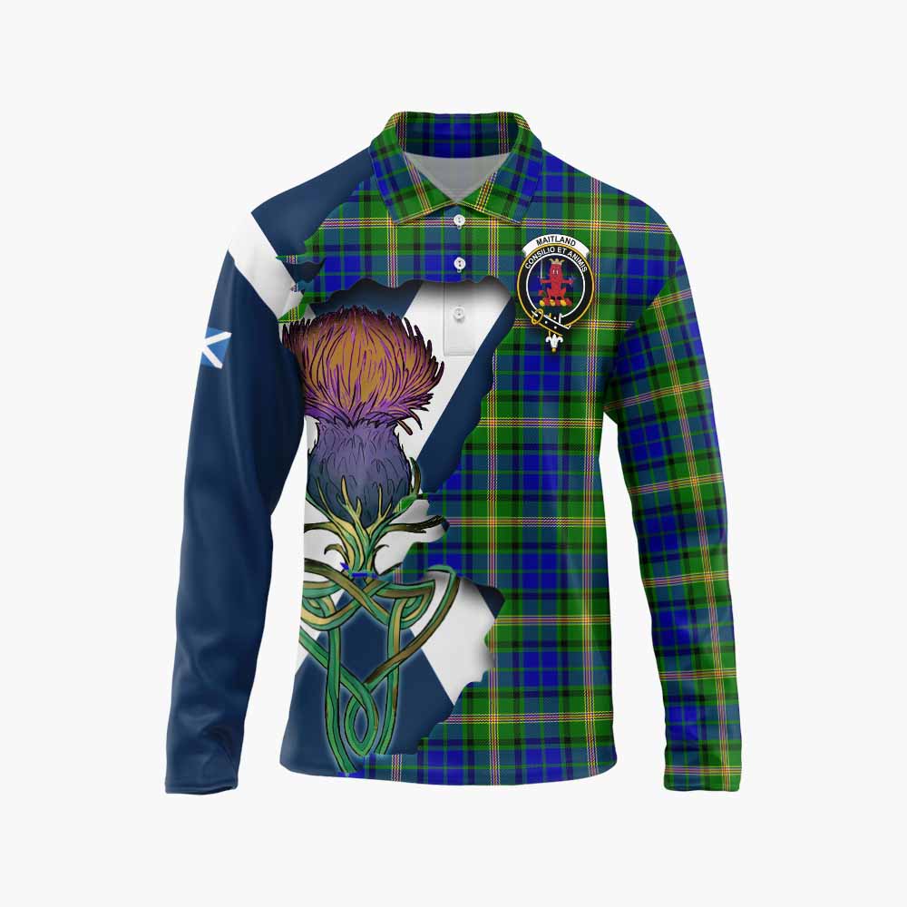 Tartan Vibes Clothing Maitland Tartan Family Crest Long Sleeve Polo Shirt Scottish Thistle Celtic Inspired