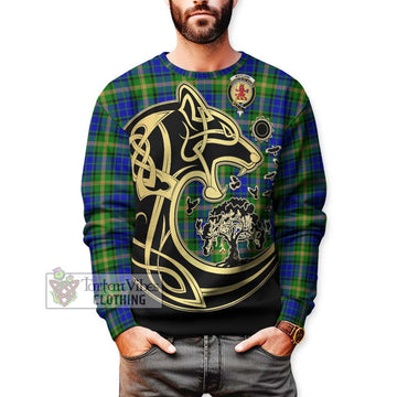 Maitland Tartan Sweatshirt with Family Crest Celtic Wolf Style Unisex - Tartan Vibes Clothing