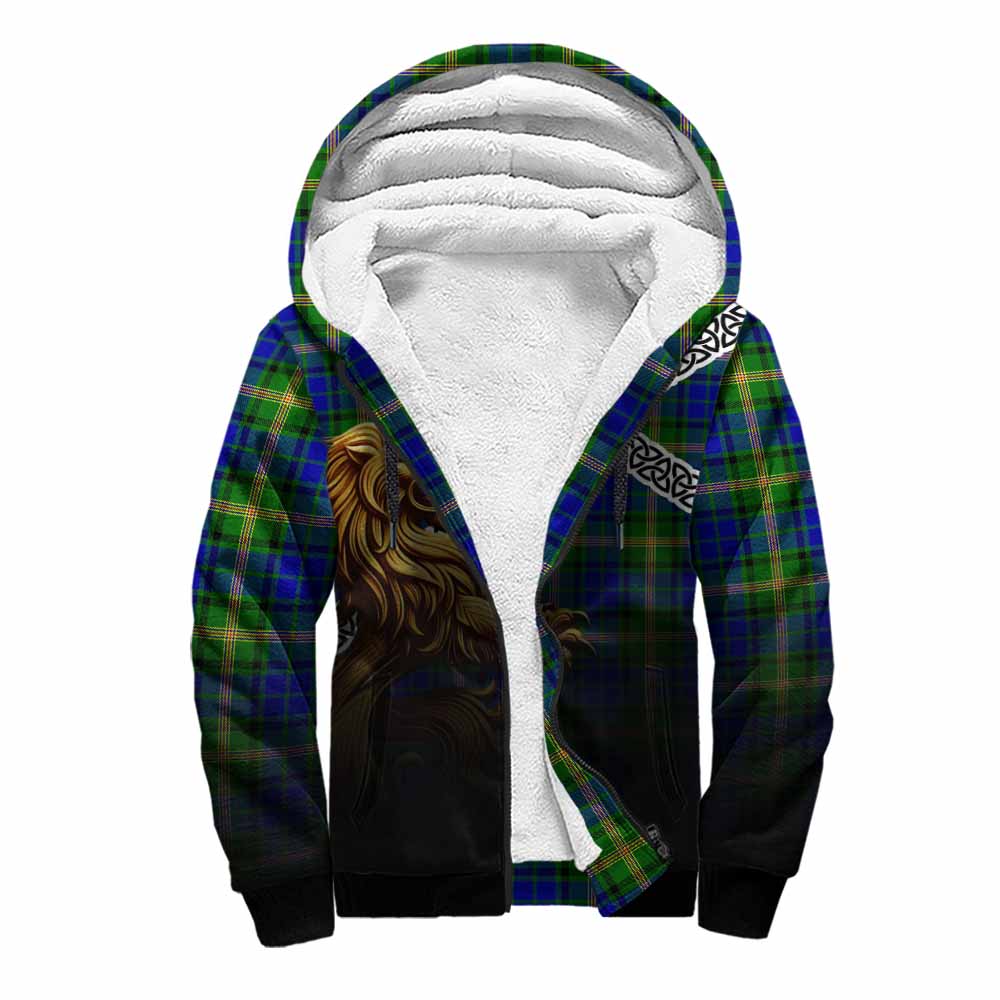 Tartan Vibes Clothing Maitland Crest Tartan Sherpa Hoodie with Golden Lion Emblem Celtic Style
