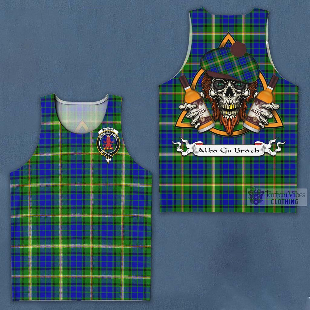 Tartan Vibes Clothing Maitland Tartan Men's Tank Top with Family Crest and Bearded Skull Holding Bottles of Whiskey