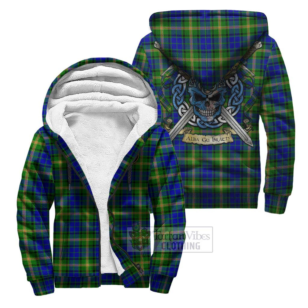 Tartan Vibes Clothing Maitland Tartan Sherpa Hoodie with Family Crest Celtic Skull Style