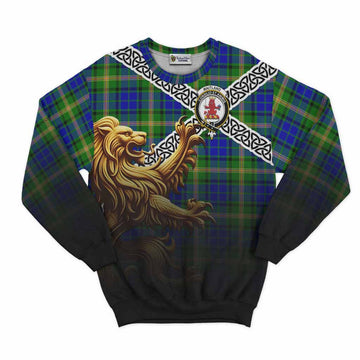 Maitland Crest Tartan Sweatshirt with Golden Lion Emblem Celtic Style