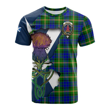Maitland Tartan Family Crest Cotton T-shirt Scottish Thistle Celtic Inspired
