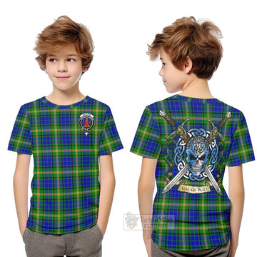 Tartan Vibes Clothing Maitland Tartan Kid T-Shirt with Family Crest Celtic Skull Style