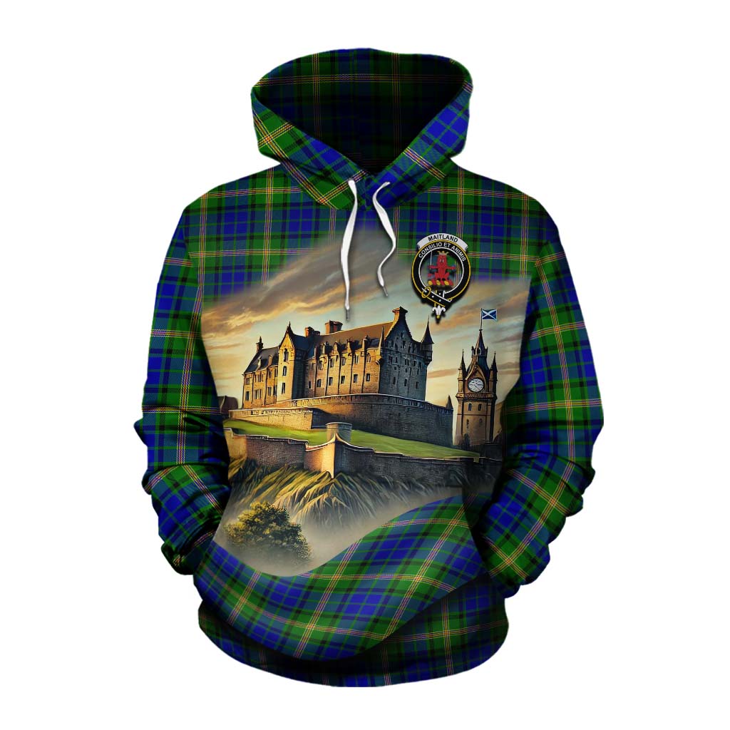 Tartan Vibes Clothing Maitland Tartan Family Crest Cotton Hoodie with Scottish Ancient Castle Style