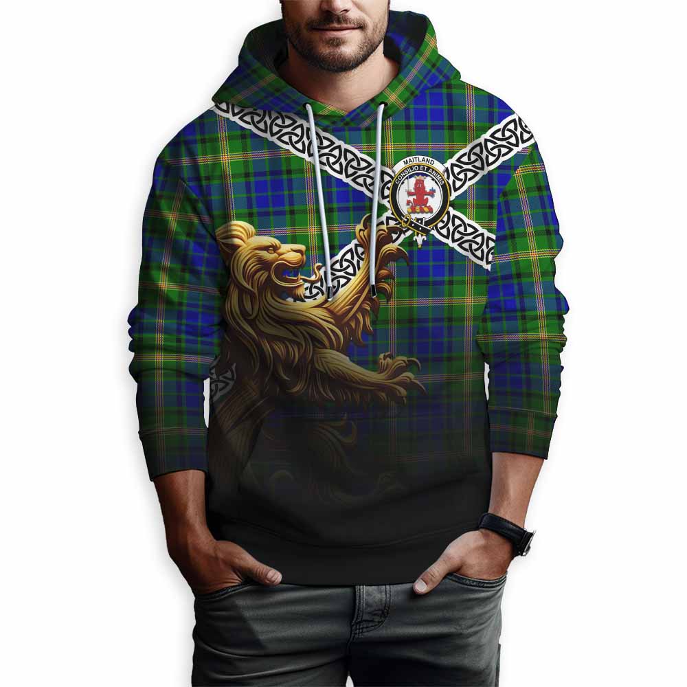 Tartan Vibes Clothing Maitland Crest Tartan Hoodie with Golden Lion Emblem Celtic Style