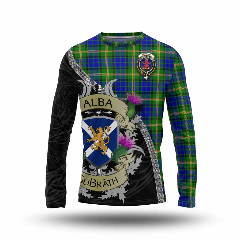 Tartan Vibes Clothing Maitland Tartan Family Crest Long Sleeve T-Shirt Lion Rampant Royal Thistle Shield Celtic Inspired