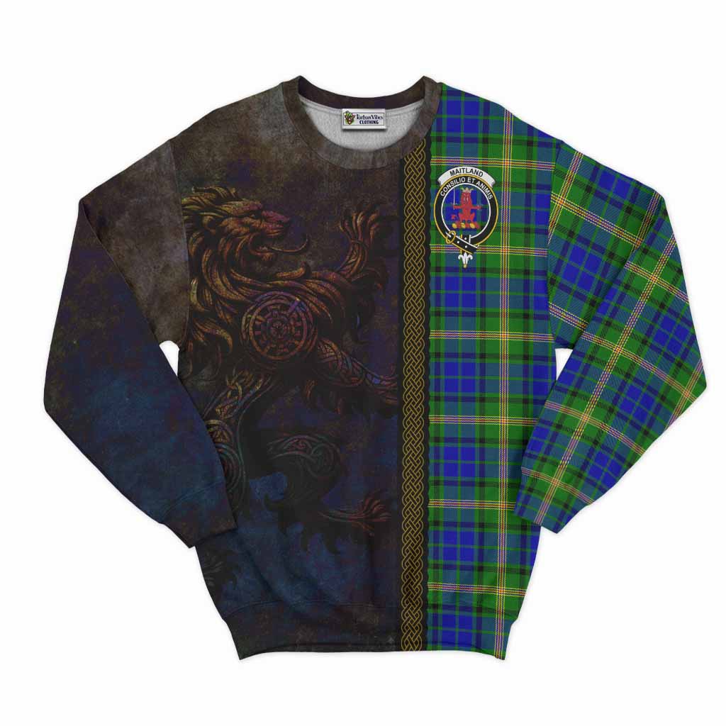 Tartan Vibes Clothing Maitland Tartan Family Crest Sweatshirt Alba Gu Brath Be Brave Lion Ancient Style