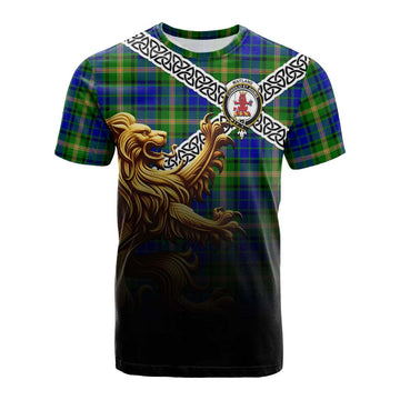 Maitland Crest Tartan Cotton T-shirt with Golden Lion Emblem Celtic Style