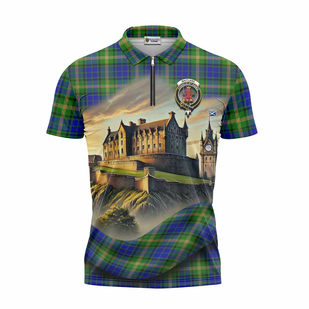 Maitland Tartan Family Crest Zipper Polo Shirt with Scottish Ancient Castle Style Unisex - Tartan Vibes Clothing