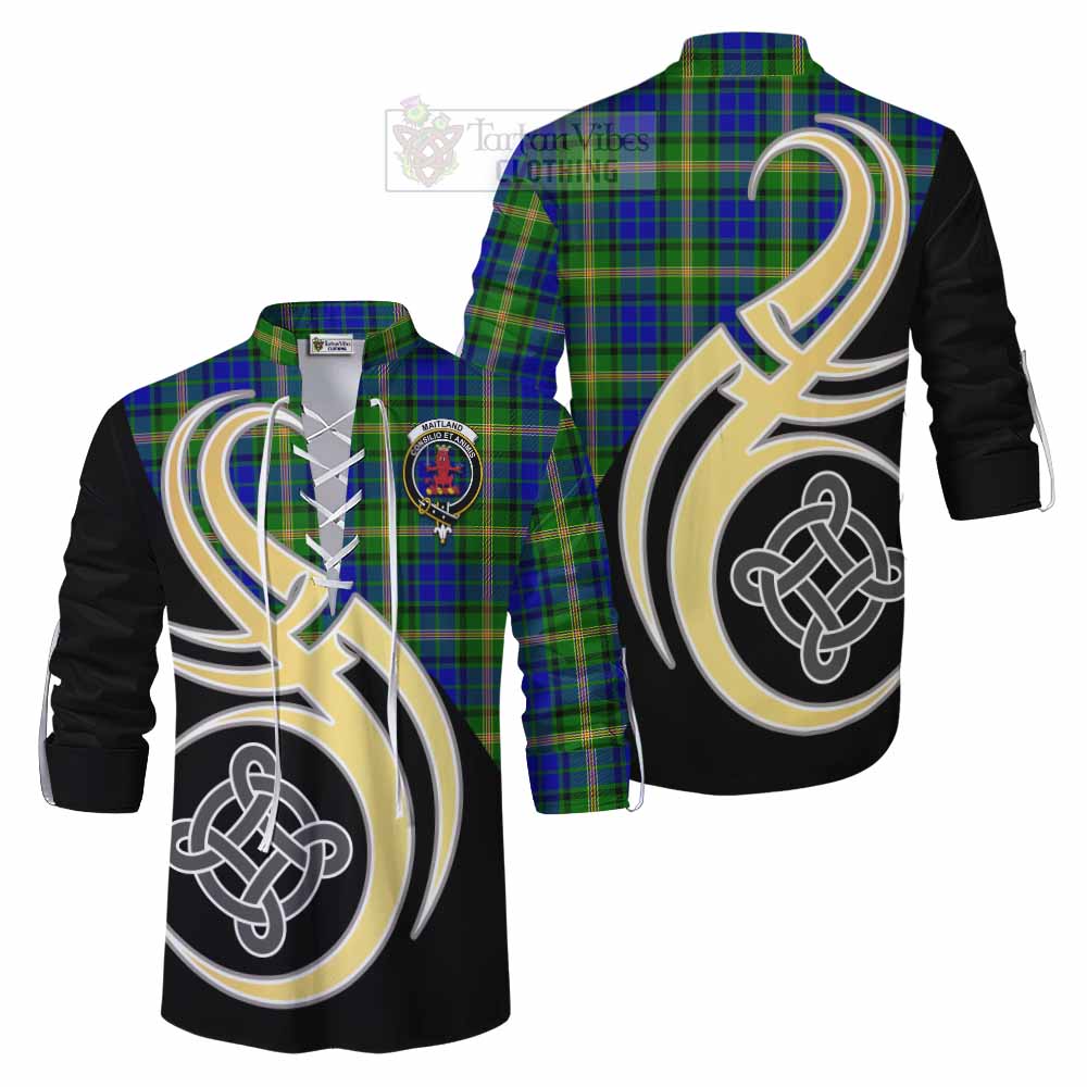 Tartan Vibes Clothing Maitland Tartan Ghillie Kilt Shirt with Family Crest and Celtic Symbol Style