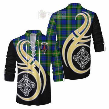 Tartan Vibes Clothing Maitland Tartan Ghillie Kilt Shirt with Family Crest and Celtic Symbol Style
