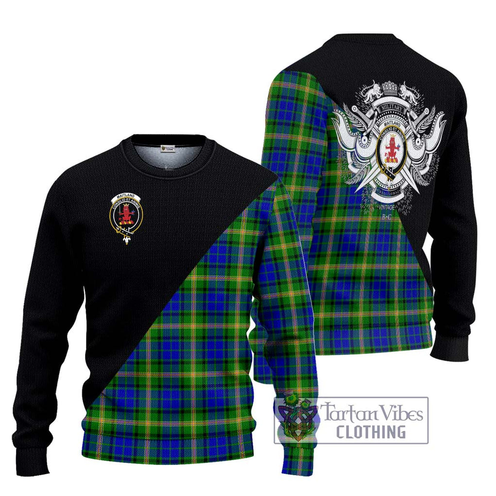 Maitland Tartan Knitted Sweater with Family Crest and Military Logo Style Unisex - Tartanvibesclothing Shop