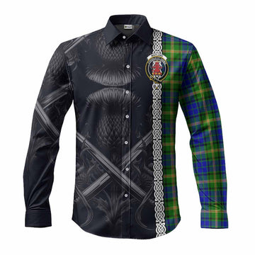 Tartan Vibes Clothing Maitland Tartan Long Sleeve Button Shirt with Family Crest Cross Sword Thistle Celtic Vibes