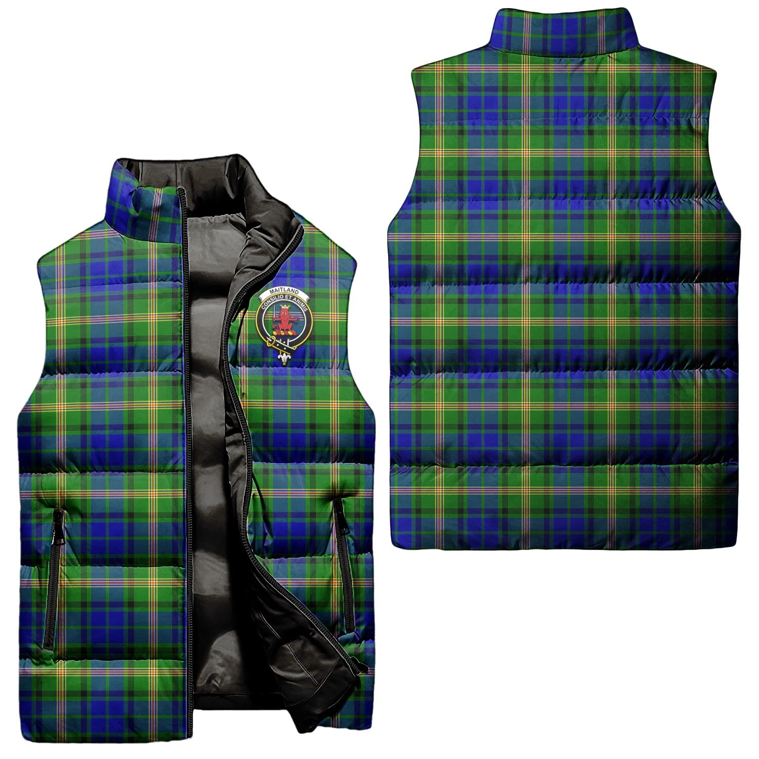 Maitland Tartan Sleeveless Puffer Jacket with Family Crest Unisex - Tartanvibesclothing