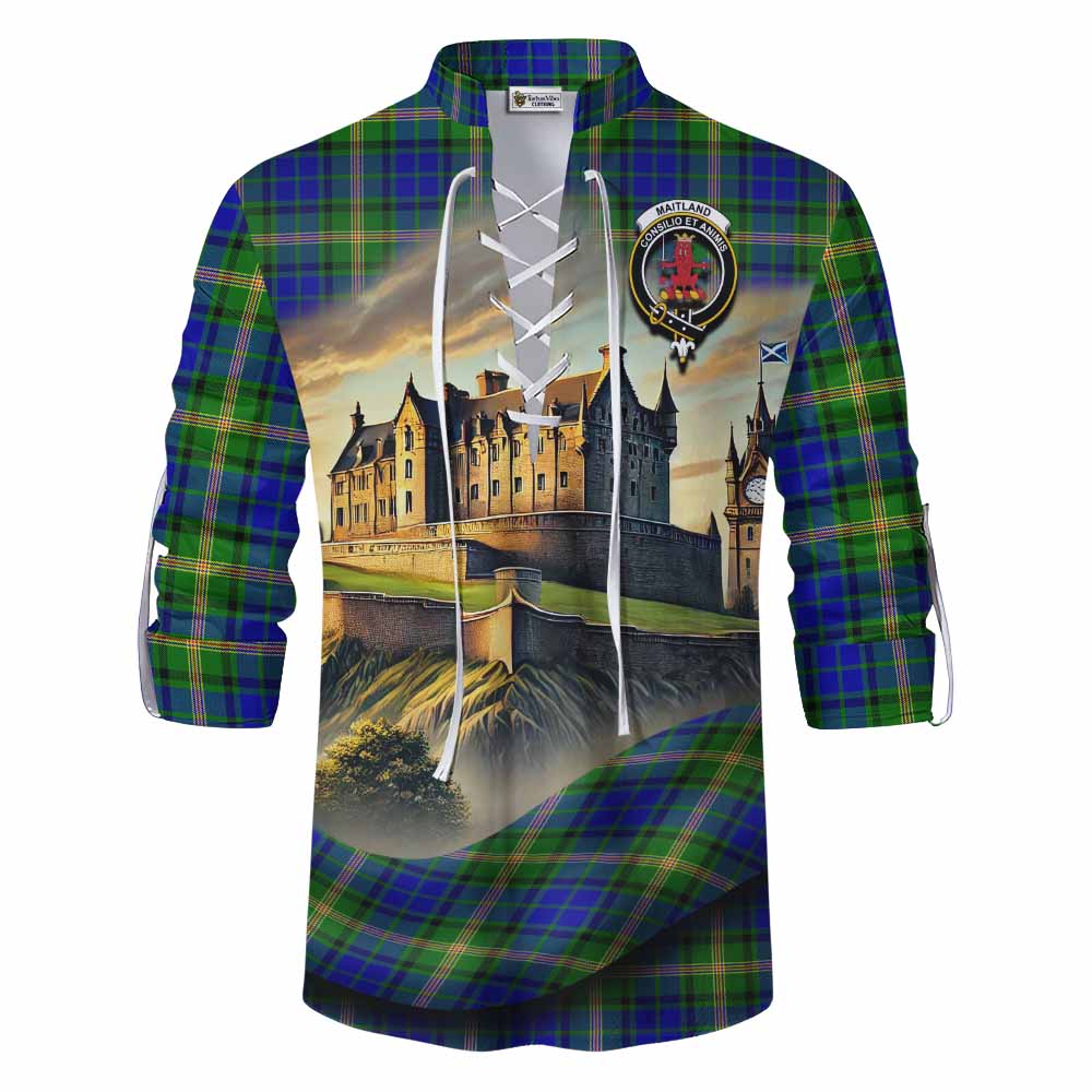 Tartan Vibes Clothing Maitland Tartan Family Crest Ghillie Kilt Shirt with Scottish Ancient Castle Style