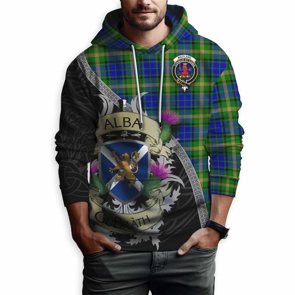 Tartan Vibes Clothing Maitland Tartan Family Crest Hoodie Lion Rampant Royal Thistle Shield Celtic Inspired