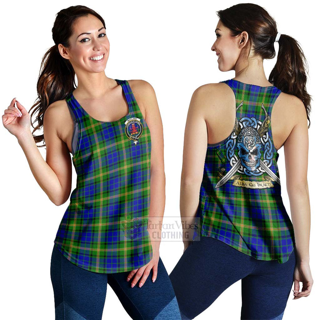 Tartan Vibes Clothing Maitland Tartan Women's Racerback Tanks with Family Crest Celtic Skull Style