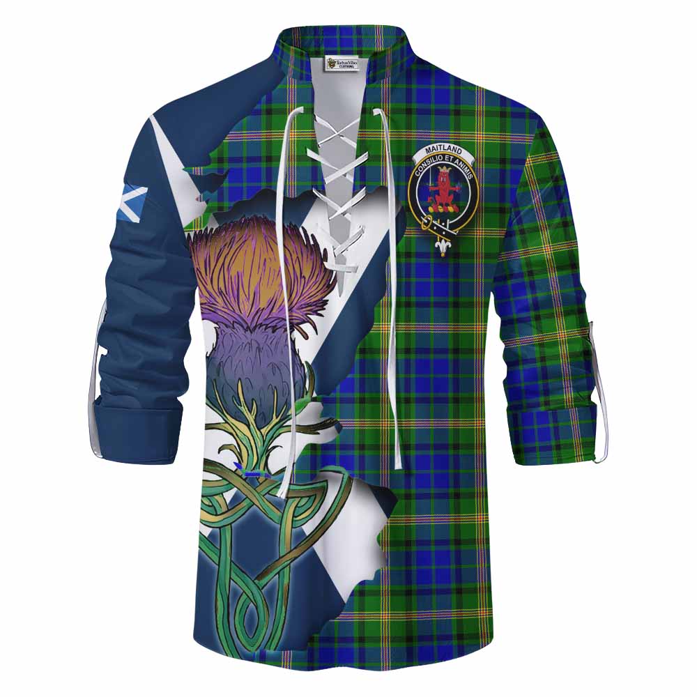 Tartan Vibes Clothing Maitland Tartan Family Crest Ghillie Kilt Shirt Scottish Thistle Celtic Inspired