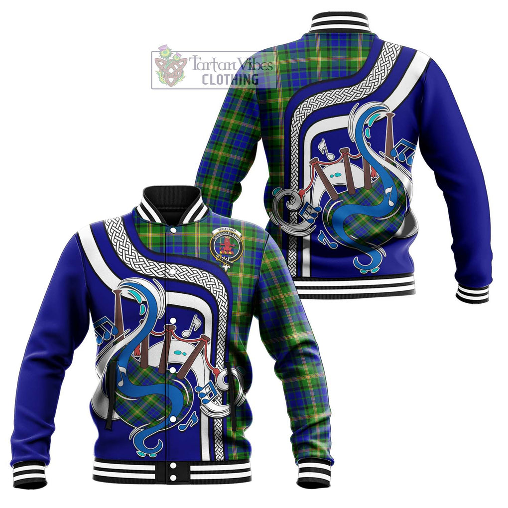 Tartan Vibes Clothing Maitland Tartan Baseball Jacket with Epic Bagpipe Style