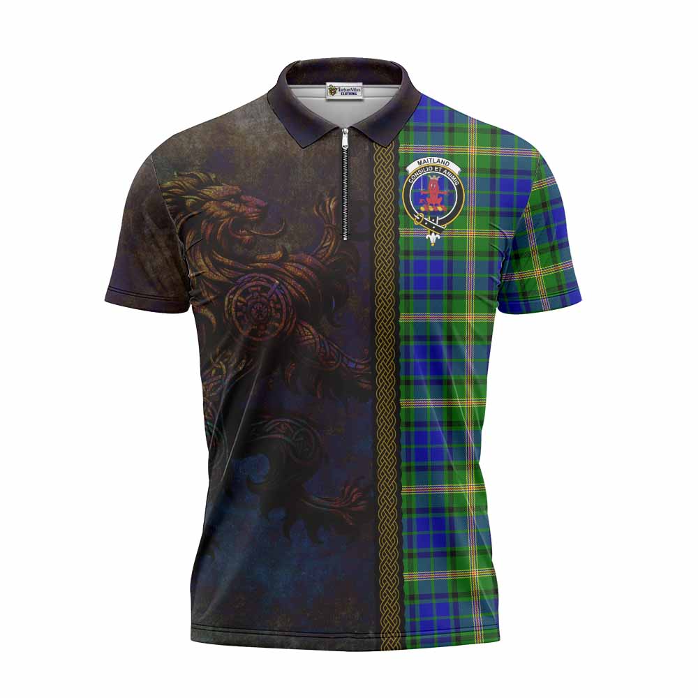 Tartan Vibes Clothing Maitland Tartan Family Crest Zipper Polo Shirt Alba Gu Brath Be Brave Lion Ancient Style