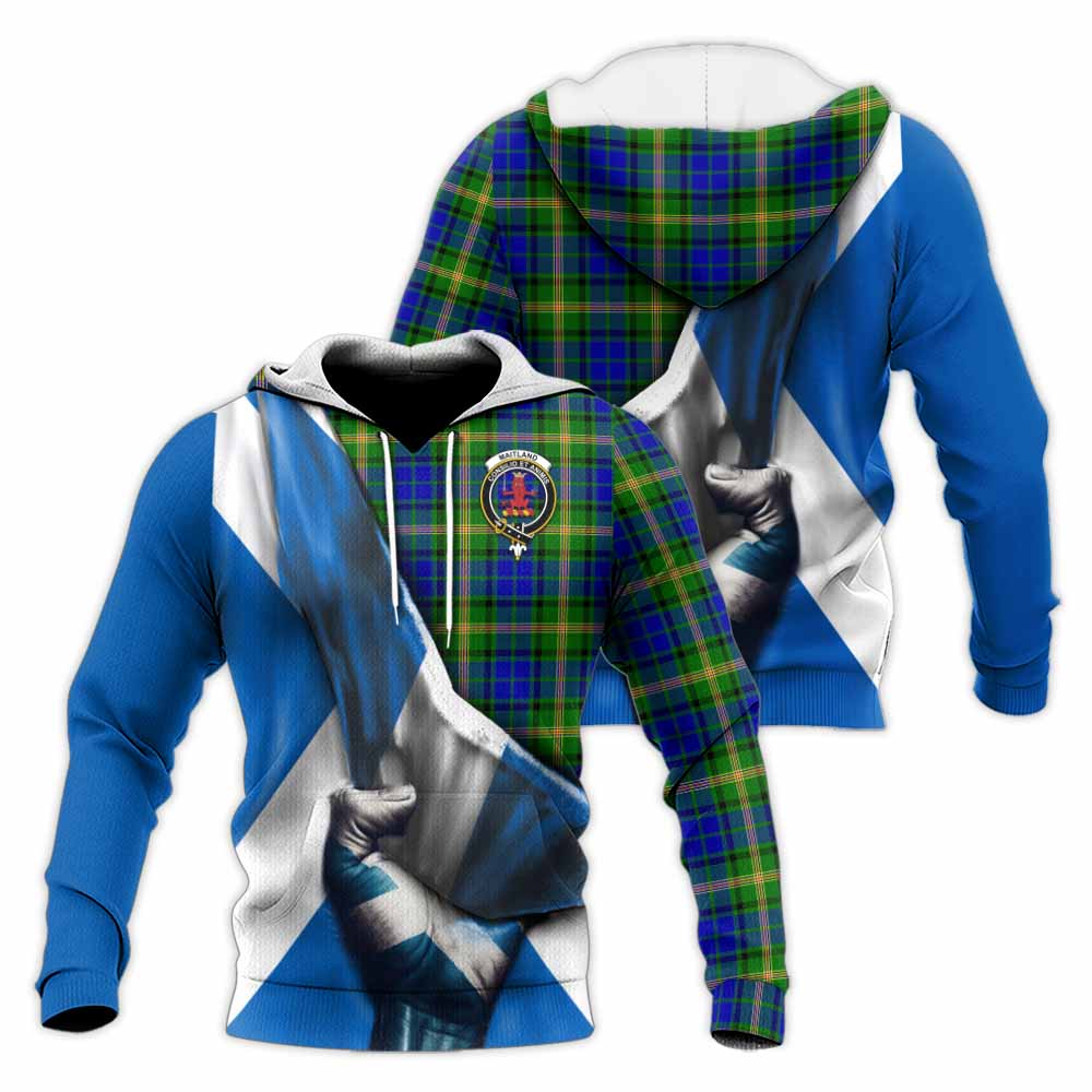 Tartan Vibes Clothing Maitland Tartan Knitted Hoodie with Family Crest Scotland Patriotic Style