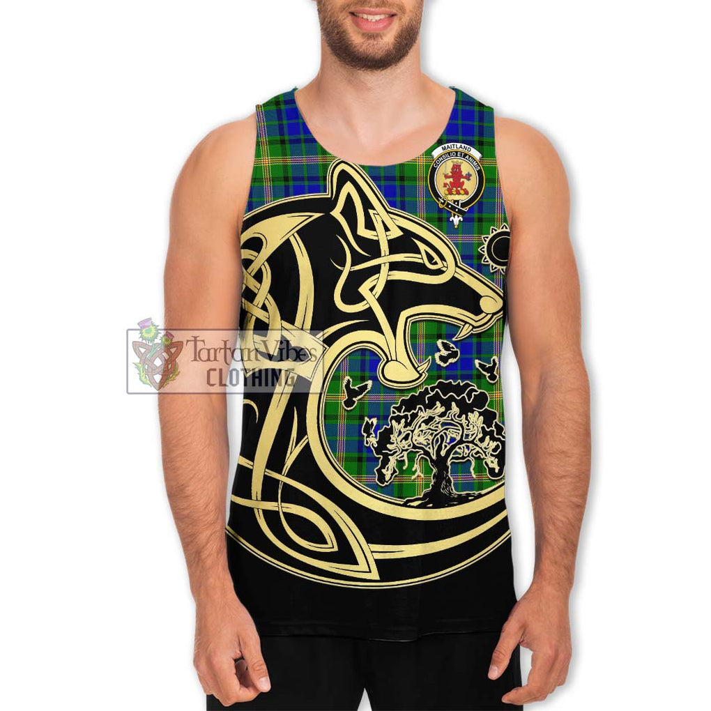 Maitland Tartan Men's Tank Top with Family Crest Celtic Wolf Style Men - Tartan Vibes Clothing