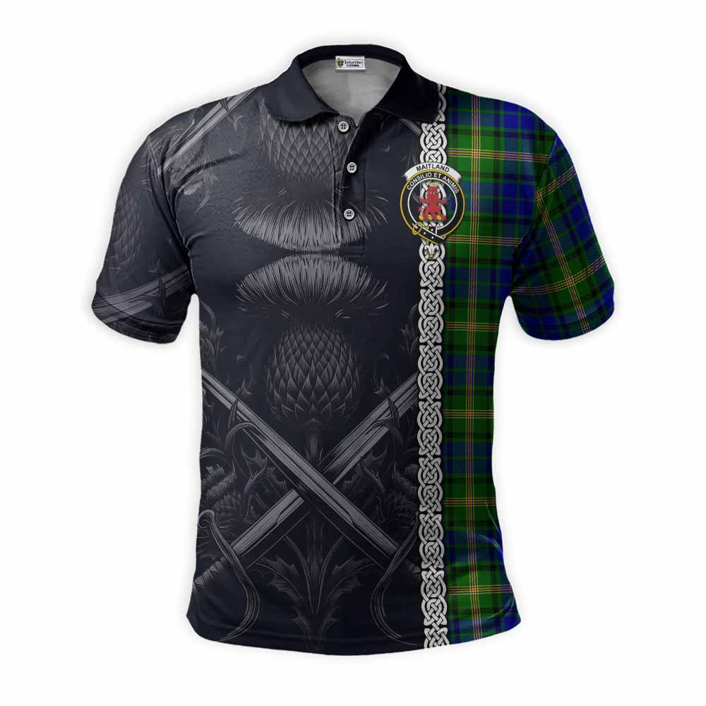 Tartan Vibes Clothing Maitland Tartan Polo Shirt with Family Crest Cross Sword Thistle Celtic Vibes