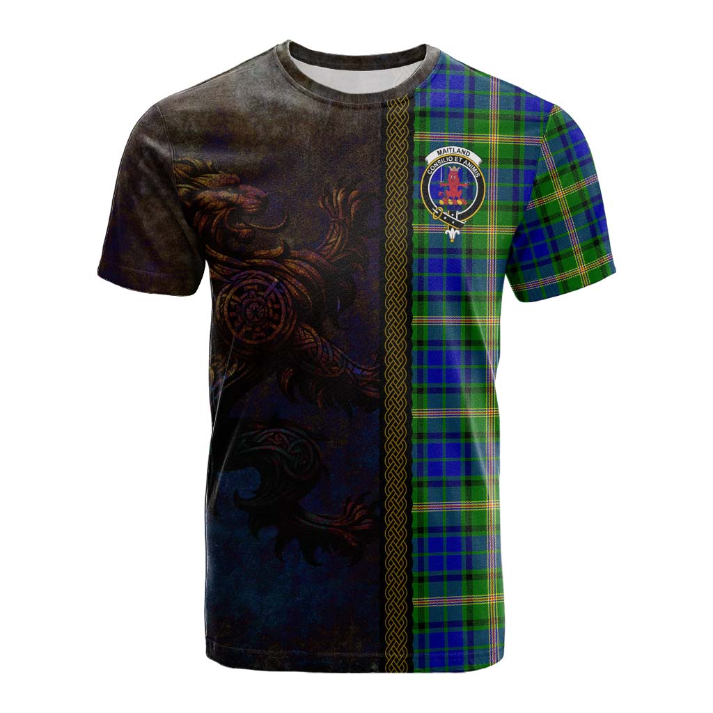 Tartan Vibes Clothing Maitland Tartan Family Crest Cotton T-shirt Alba Gu Brath Be Brave Lion Ancient Style