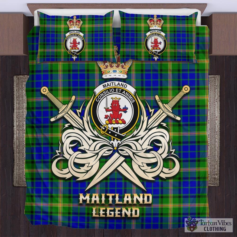 Tartan Vibes Clothing Maitland Tartan Bedding Set with Clan Crest and the Golden Sword of Courageous Legacy