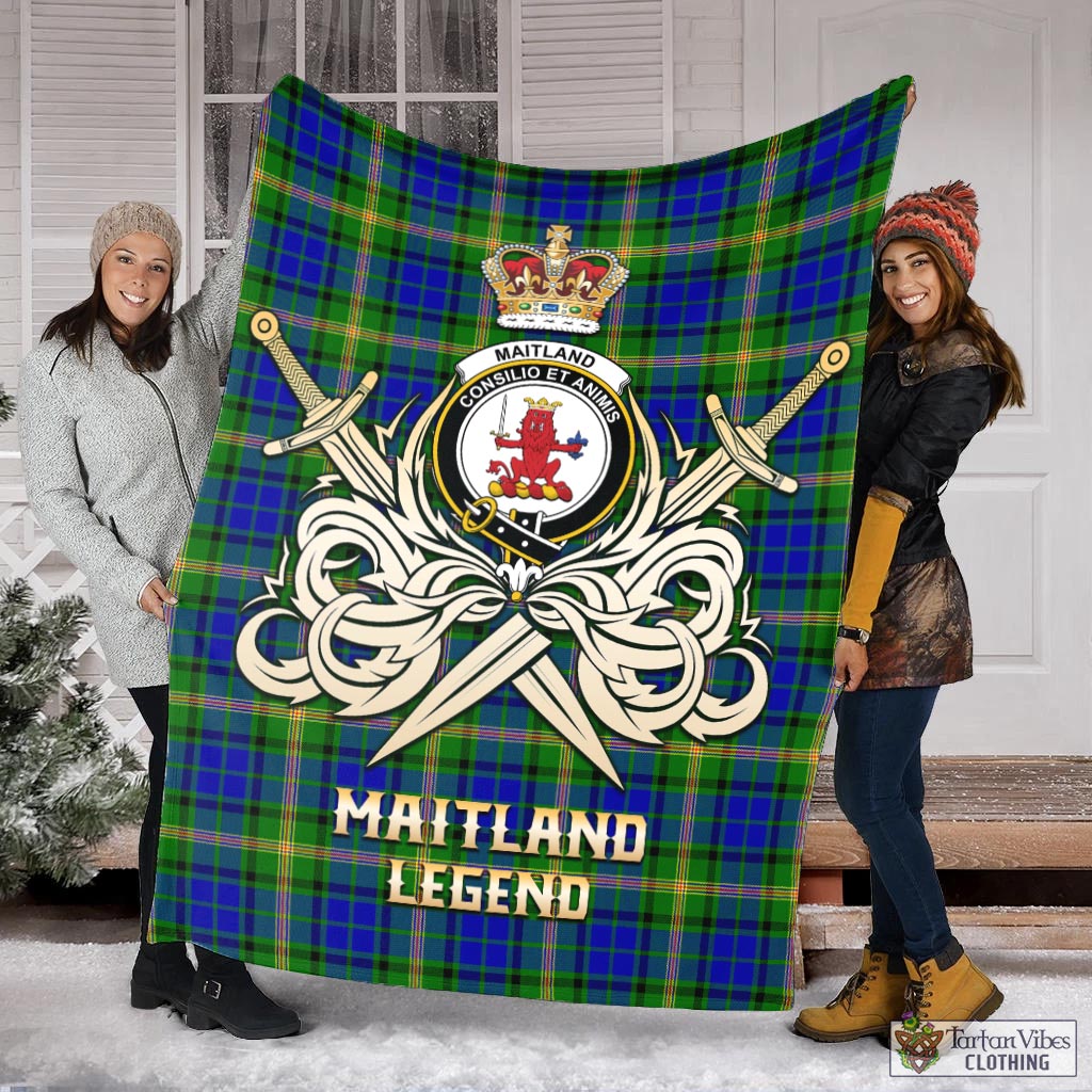 Tartan Vibes Clothing Maitland Tartan Blanket with Clan Crest and the Golden Sword of Courageous Legacy