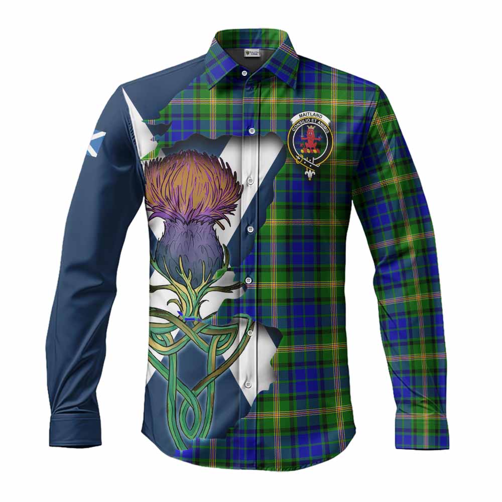 Tartan Vibes Clothing Maitland Tartan Family Crest Long Sleeve Button Shirt Scottish Thistle Celtic Inspired