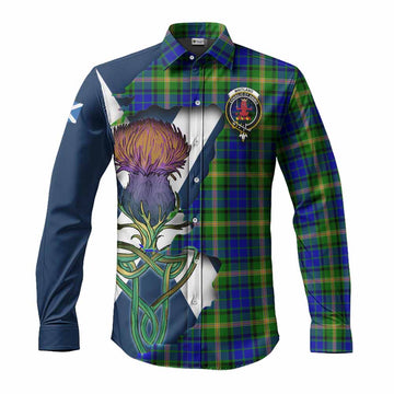Tartan Vibes Clothing Maitland Tartan Family Crest Long Sleeve Button Shirt Scottish Thistle Celtic Inspired