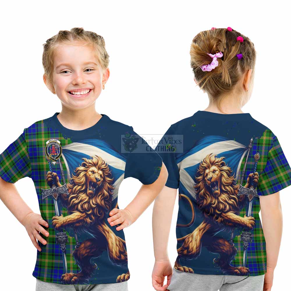 Tartan Vibes Clothing Maitland Tartan Family Crest Kid T-Shirt with Scottish Majestic Lion