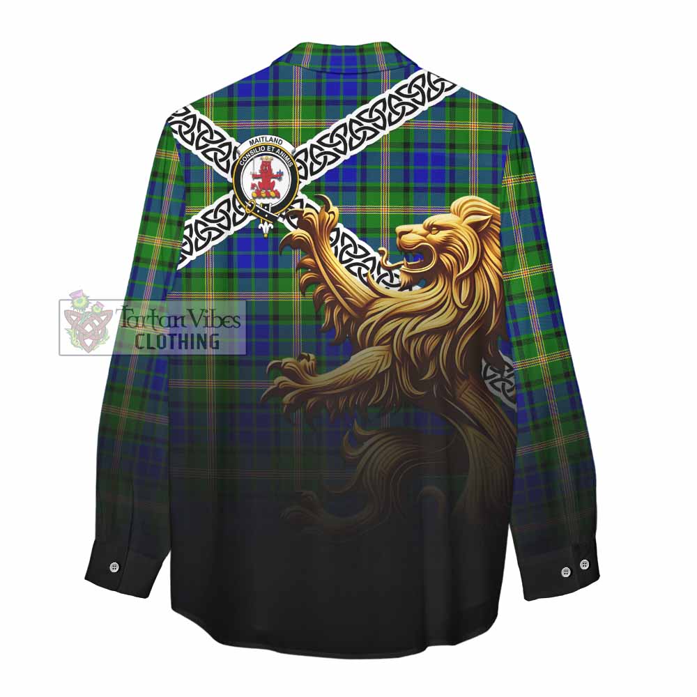 Tartan Vibes Clothing Maitland Crest Tartan Women's Casual Shirt with Golden Lion Emblem Celtic Style