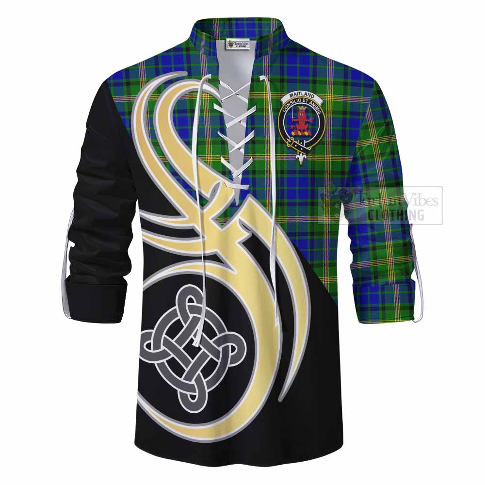 Tartan Vibes Clothing Maitland Tartan Ghillie Kilt Shirt with Family Crest and Celtic Symbol Style