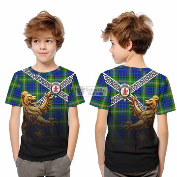 Maitland Crest Tartan Kid T-Shirt with Golden Lion Emblem Celtic Style