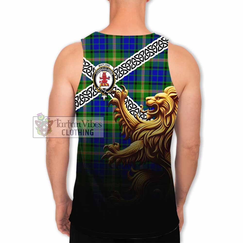 Tartan Vibes Clothing Maitland Crest Tartan Men's Tank Top with Golden Lion Emblem Celtic Style