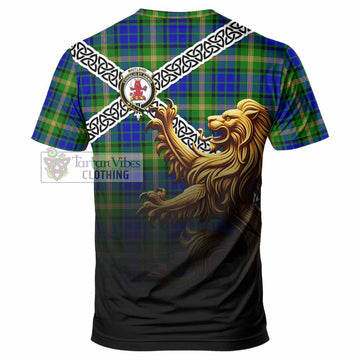 Maitland Crest Tartan T-Shirt with Golden Lion Emblem Celtic Style