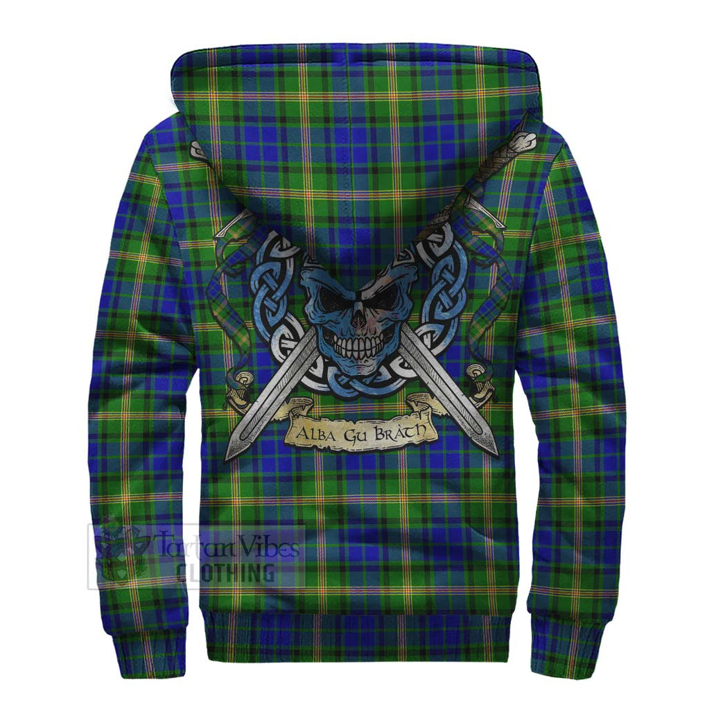 Tartan Vibes Clothing Maitland Tartan Sherpa Hoodie with Family Crest Celtic Skull Style