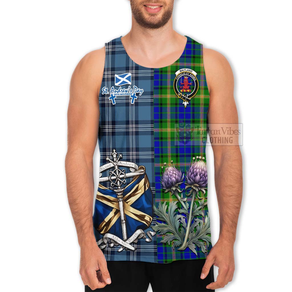 Tartan Vibes Clothing Maitland Tartan Men's Tank Top Happy St. Andrew's Day Half Tartan Style