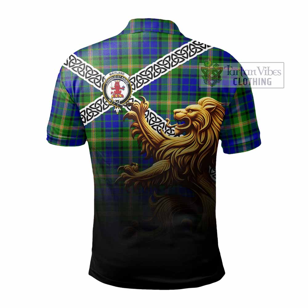 Tartan Vibes Clothing Maitland Crest Tartan Polo Shirt with Golden Lion Emblem Celtic Style